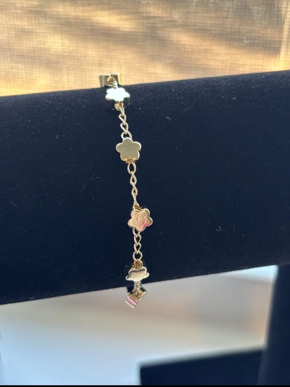 Gold Plated Clover Charm Bracelet Adjustable Dainty Minimalist Floral Chain